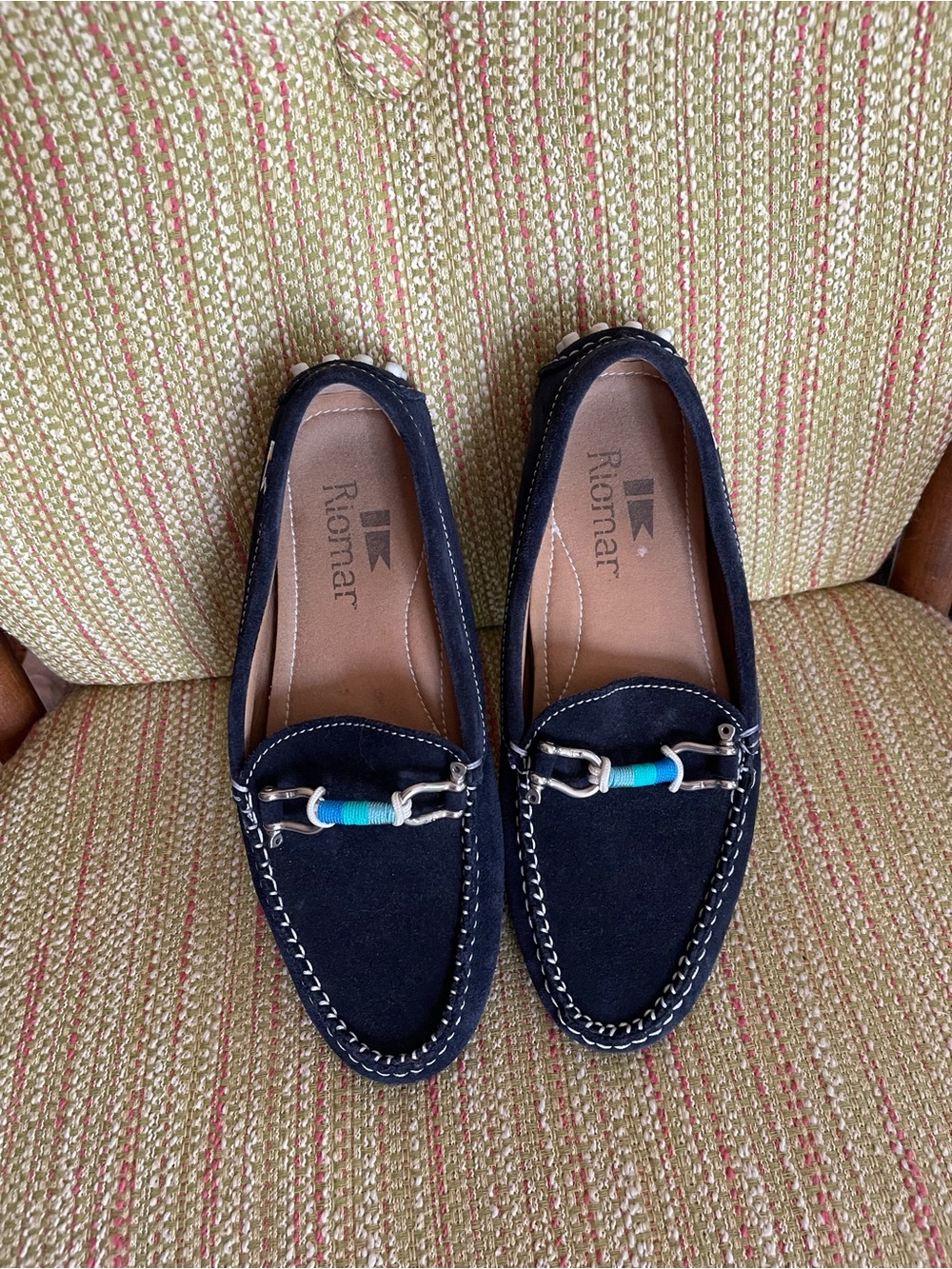 Riomar Navy Suede Slip-On Loafers with Decorative Bit